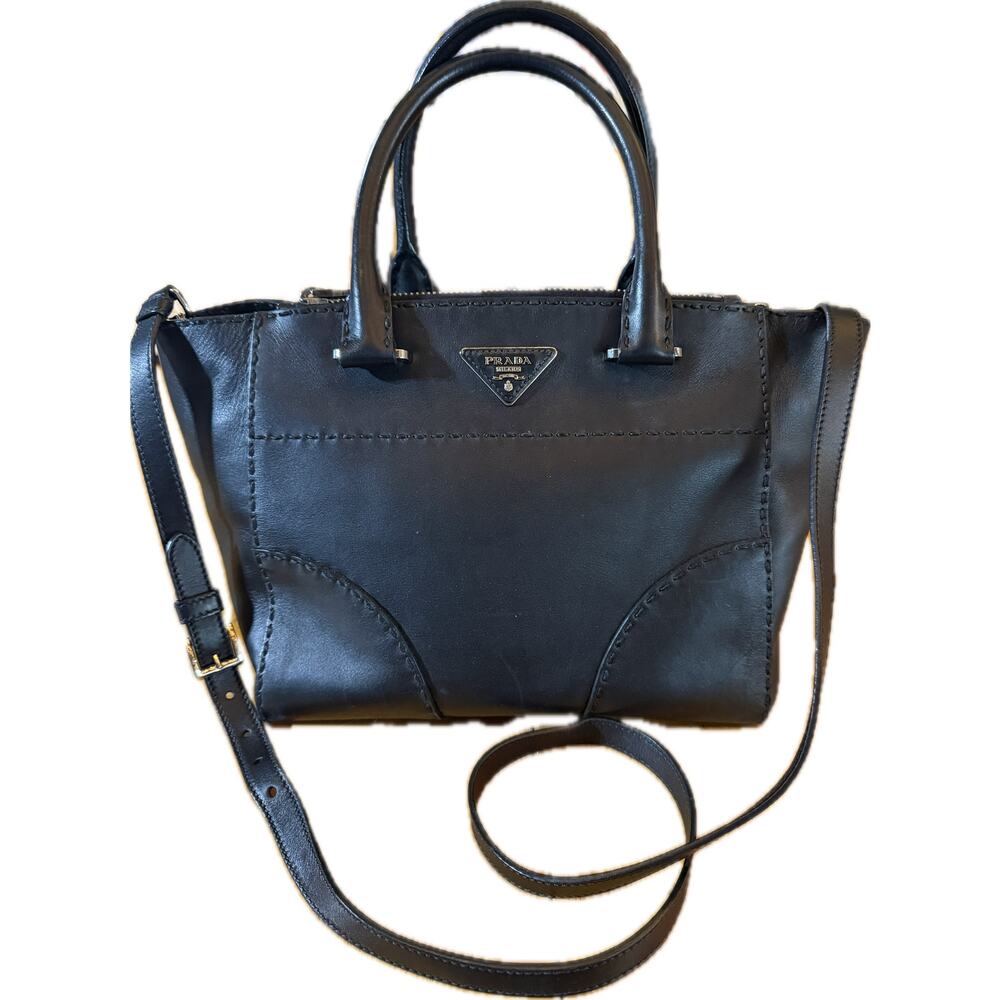 Prada Galleria Medium Satchel Tote Bag Black Double Zip Twin Pockets‎